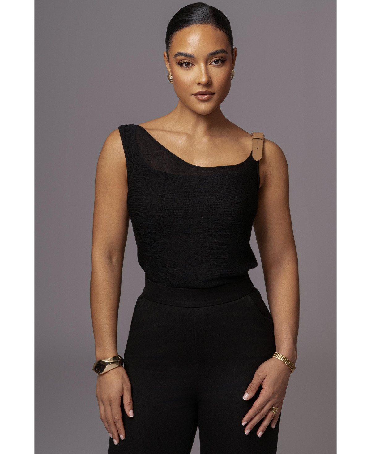 Jluxlabel Women's Shanti Faux Buckle Top - Black | Macy's