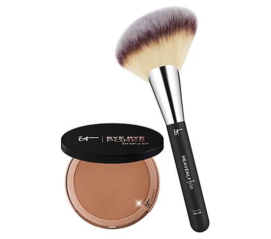 IT Cosmetics Bye Bye Pores Pressed Bronzer with Heavenly Luxe Brush | QVC