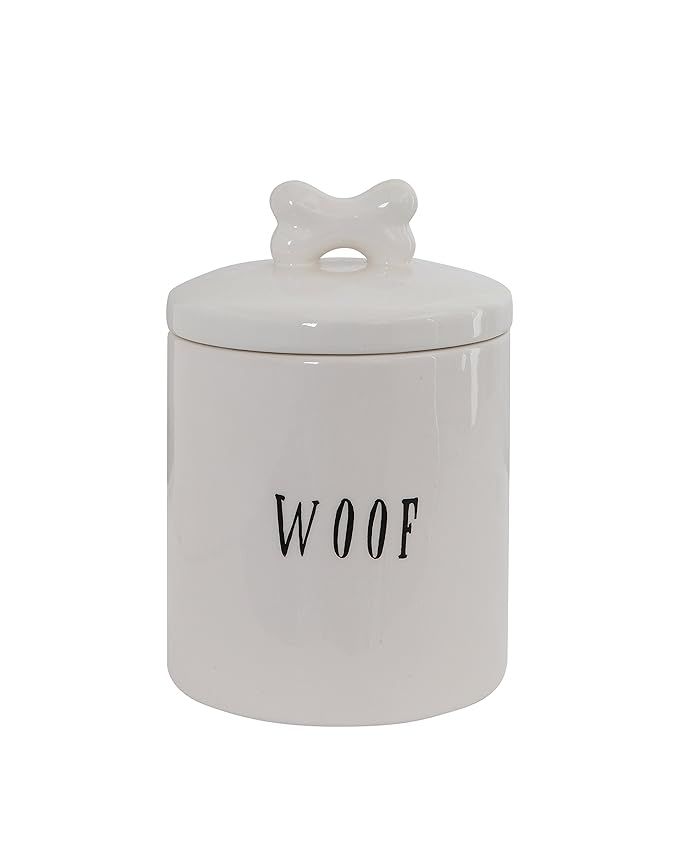 Creative Co-op DA5576 Woof Ceramic Dog Treat Jar with Bone Handle in Lid, 6" Round x 8.5" Tall, W... | Amazon (US)