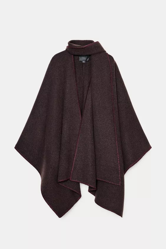KNIT CAPE WITH CONTRAST THREAD SCARF | Zara UK