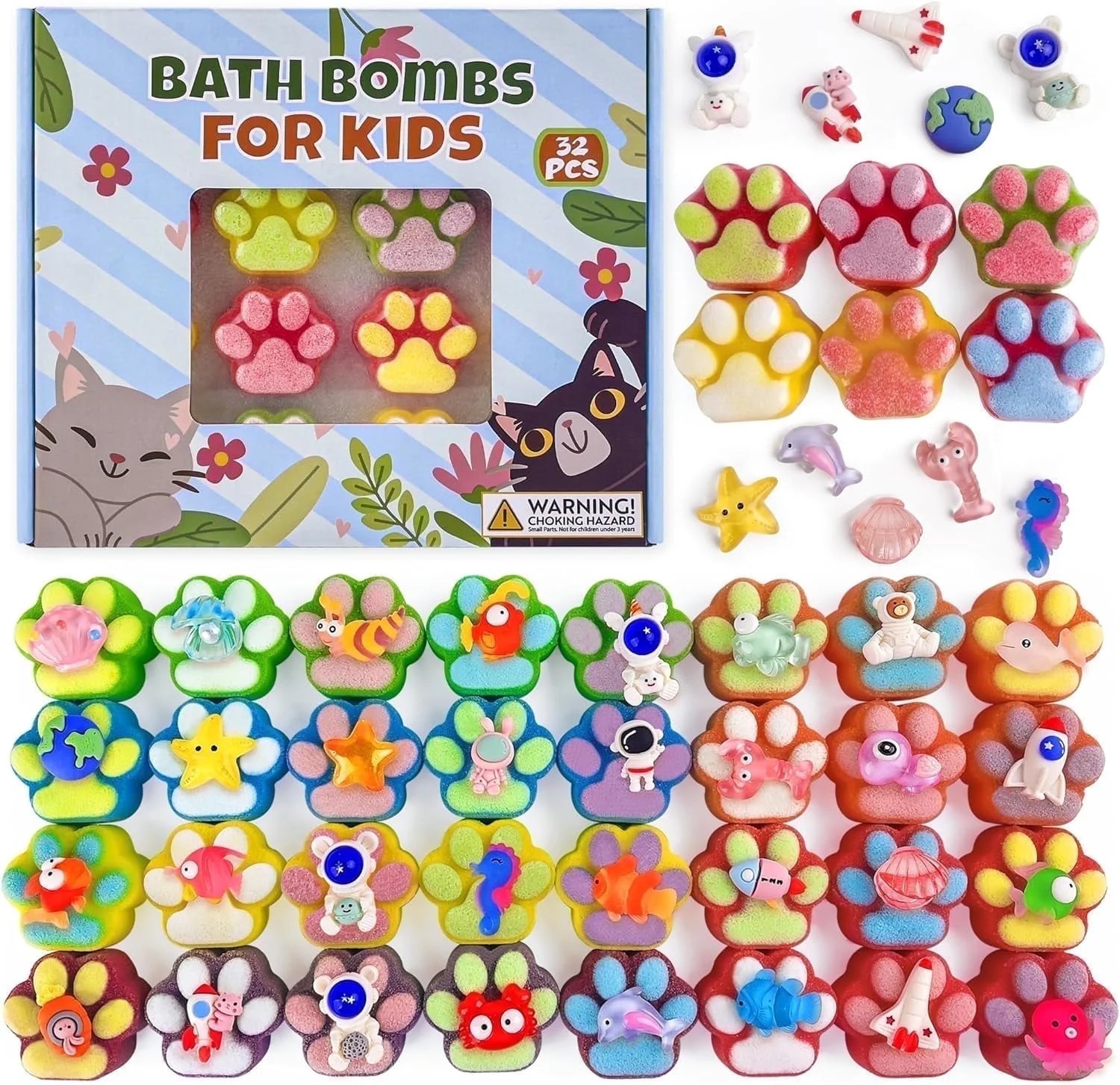 Bath Bombs for Kids,32PCS Paw-Shape Bath Bombs with Ocean Animals and Space Planet Surprise Toy I... | Walmart (US)