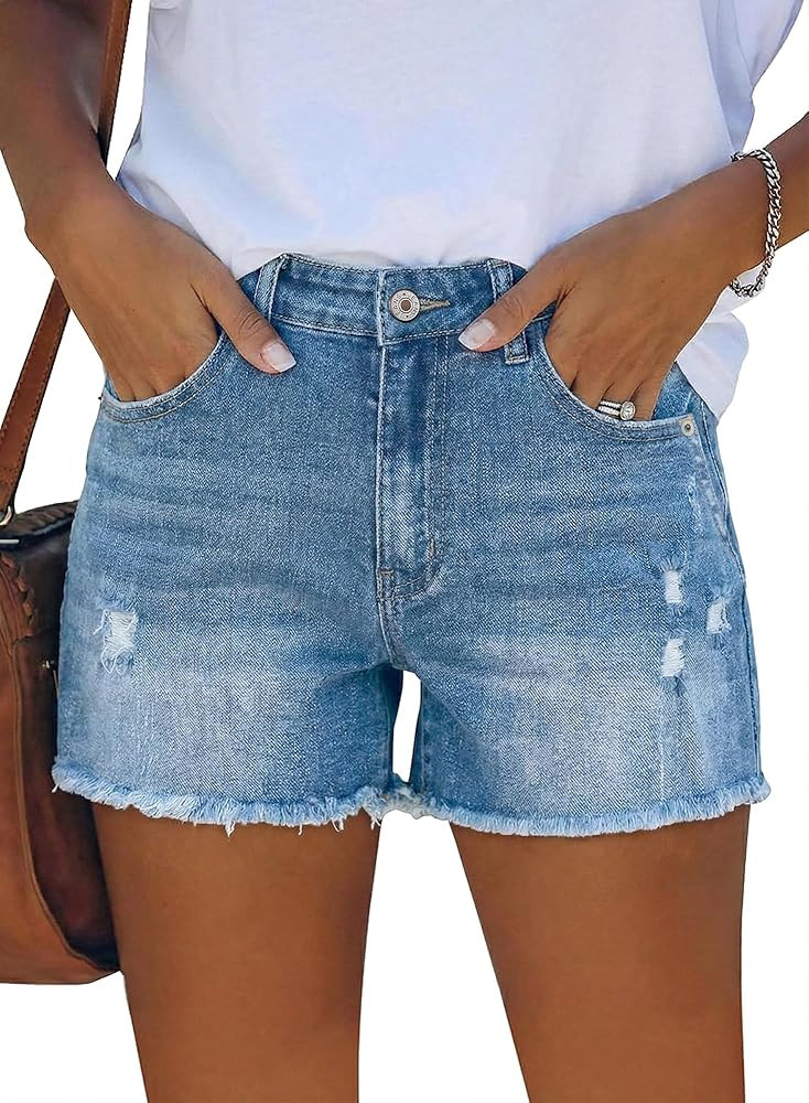 Angerella Jean Shorts for Women High Waisted Distressed Denim Shorts Stretchy Ripped Summer Hot S... | Amazon (US)