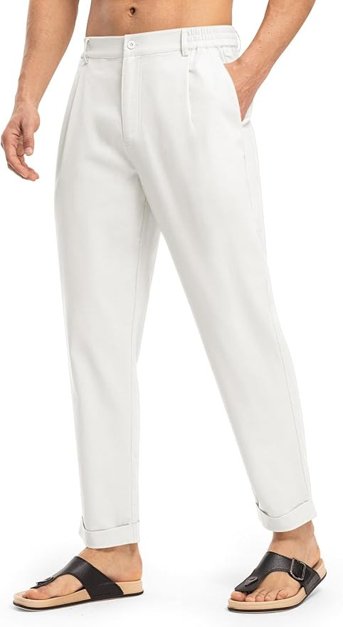 Rdruko Men's Lightweight Casual Pants Slim Fit Cotton Linen Pants Elastic Waist Summer Beach Pant... | Amazon (US)