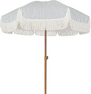 AMMSUN 7ft Patio Umbrella with Fringe Outdoor Tassel Umbrella UPF50+ Premium Steel Pole and Ribs ... | Amazon (US)