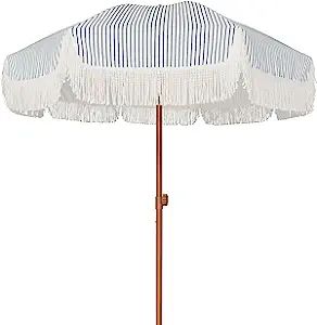 AMMSUN 7ft Patio Umbrella with Fringe Outdoor Tassel Umbrella UPF50+ Premium Steel Pole and Ribs ... | Amazon (US)