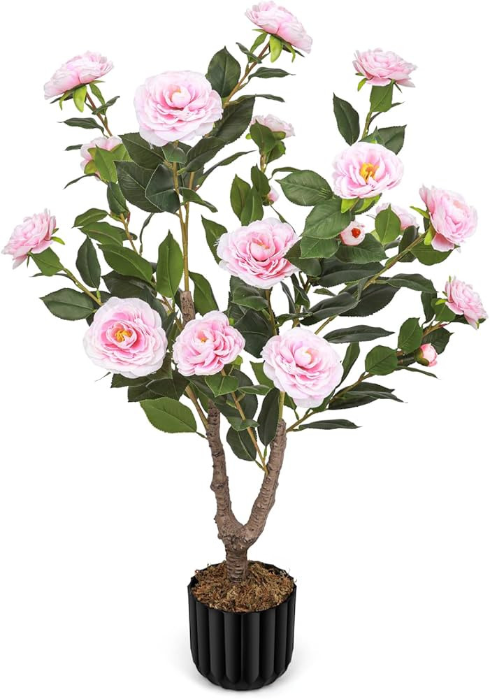 Artificial Camellia Tree for Indoor and Outdoor, Faux Flower Tree Plant in Pot Fake Topiaries for... | Amazon (US)