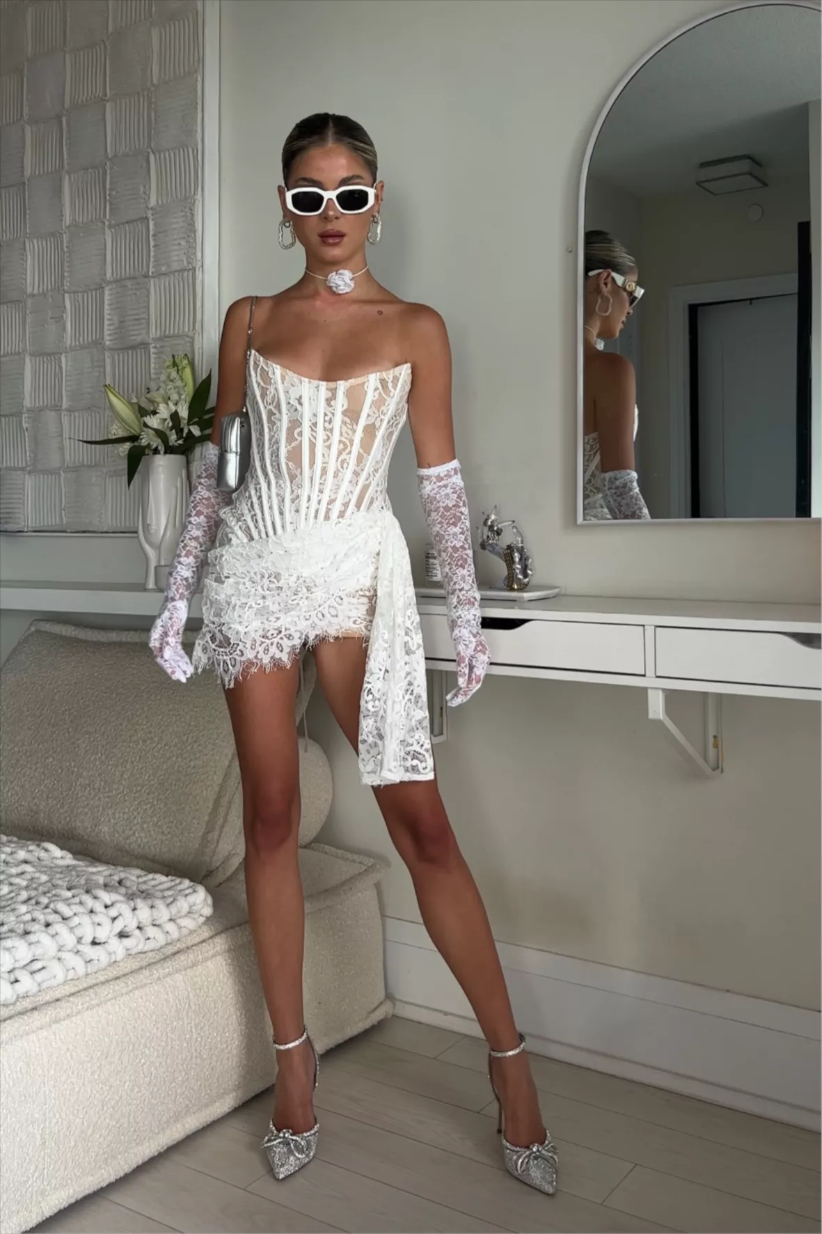 White lace corset draped mini dress curated on LTK