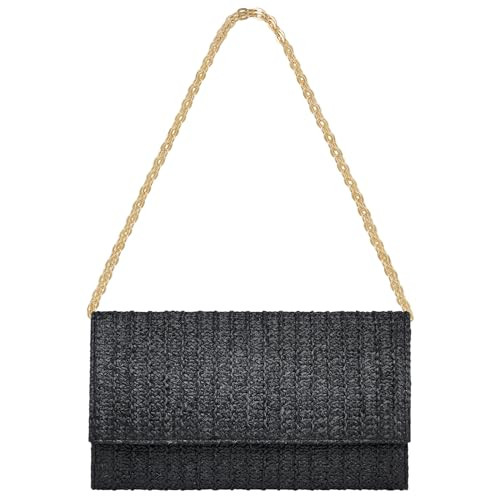 Kseymeir Straw Clutch Purse Shoulder Crossbody Bag Envelope Purse Raffia Handbag for Summer Beach Wedding Travel 2026 Trendy, Black | Amazon (US)