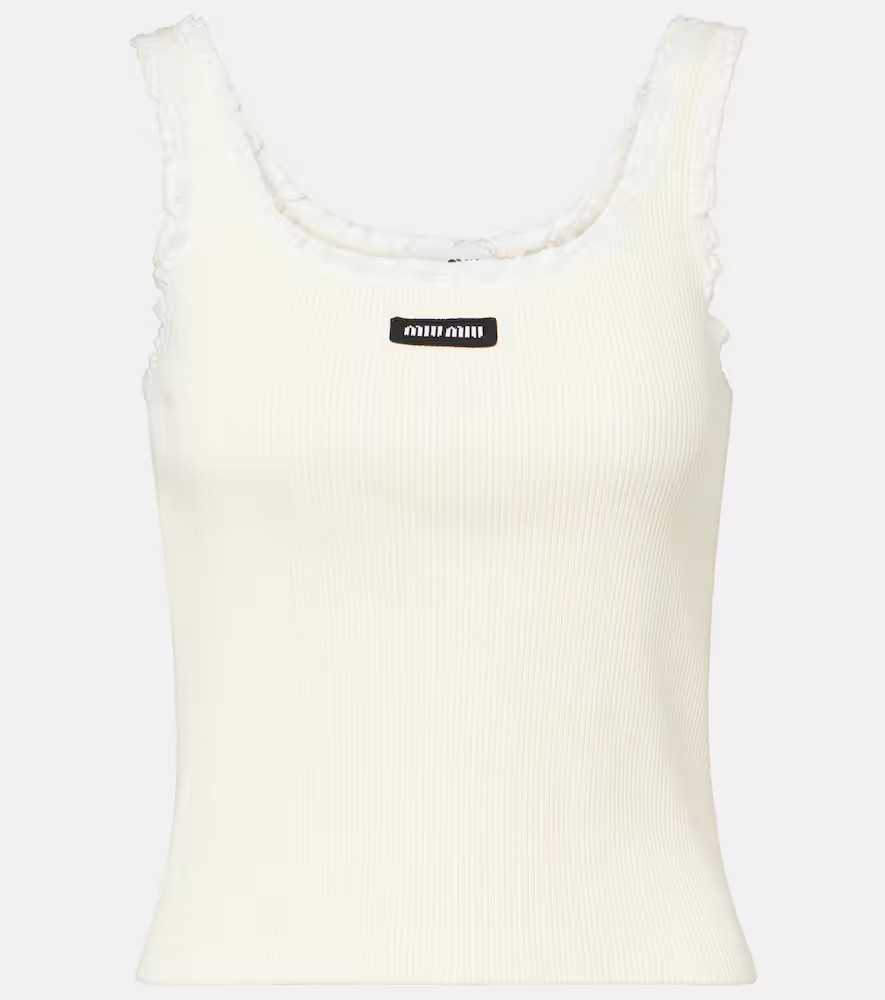 Miu Miu Lace-trimmed cotton tank top | Mytheresa (US/CA)