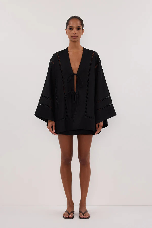 LINDSAY BLACK LINEN KIMONO TOP | DISSH