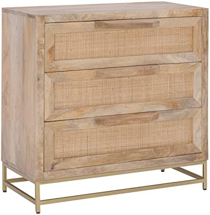 Powell Natural Rattan and Gold Base 3 Drawer Danika Cabinet, Three | Amazon (US)