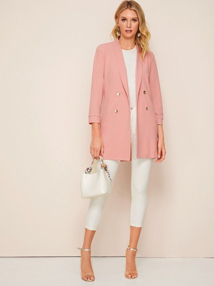 Shawl Collar Double Button Blazer | SHEIN