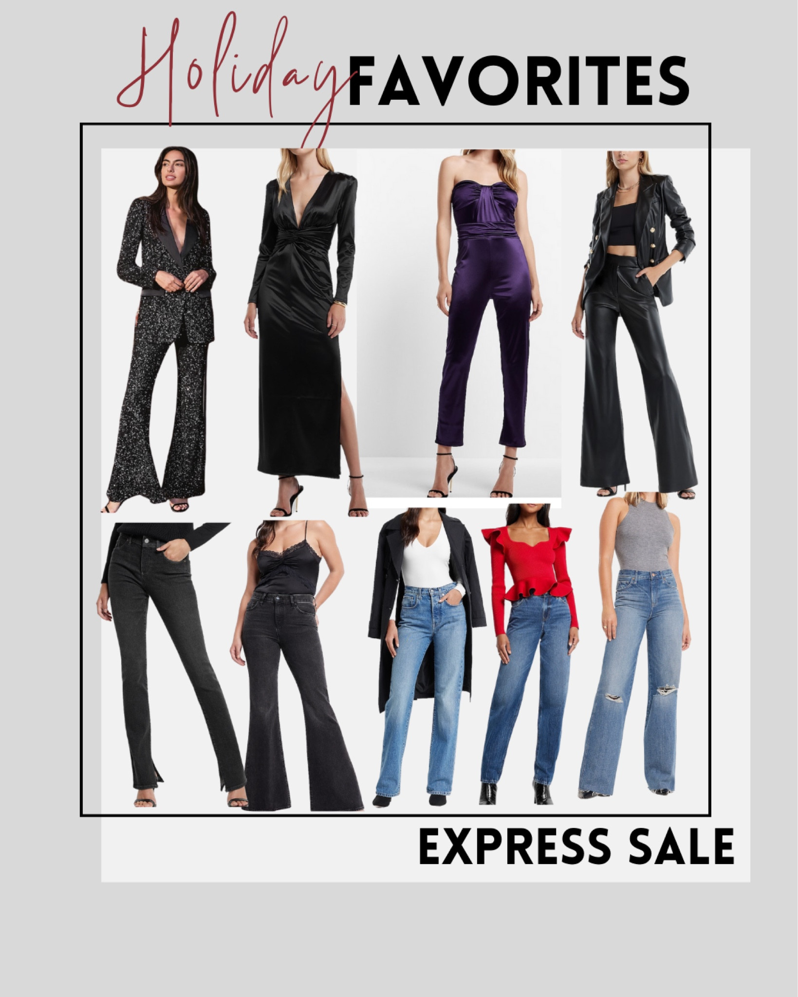 I can never get enough sequins- year round and this suit is to die for! So many great date night or holiday party styles on sale now. I also LOVE Express jeans! Back in HS they were the only brand I could wear bc they were long enough! So many great styles on sale for $39! 

#LTKstyletip #LTKHoliday #LTKsalealert