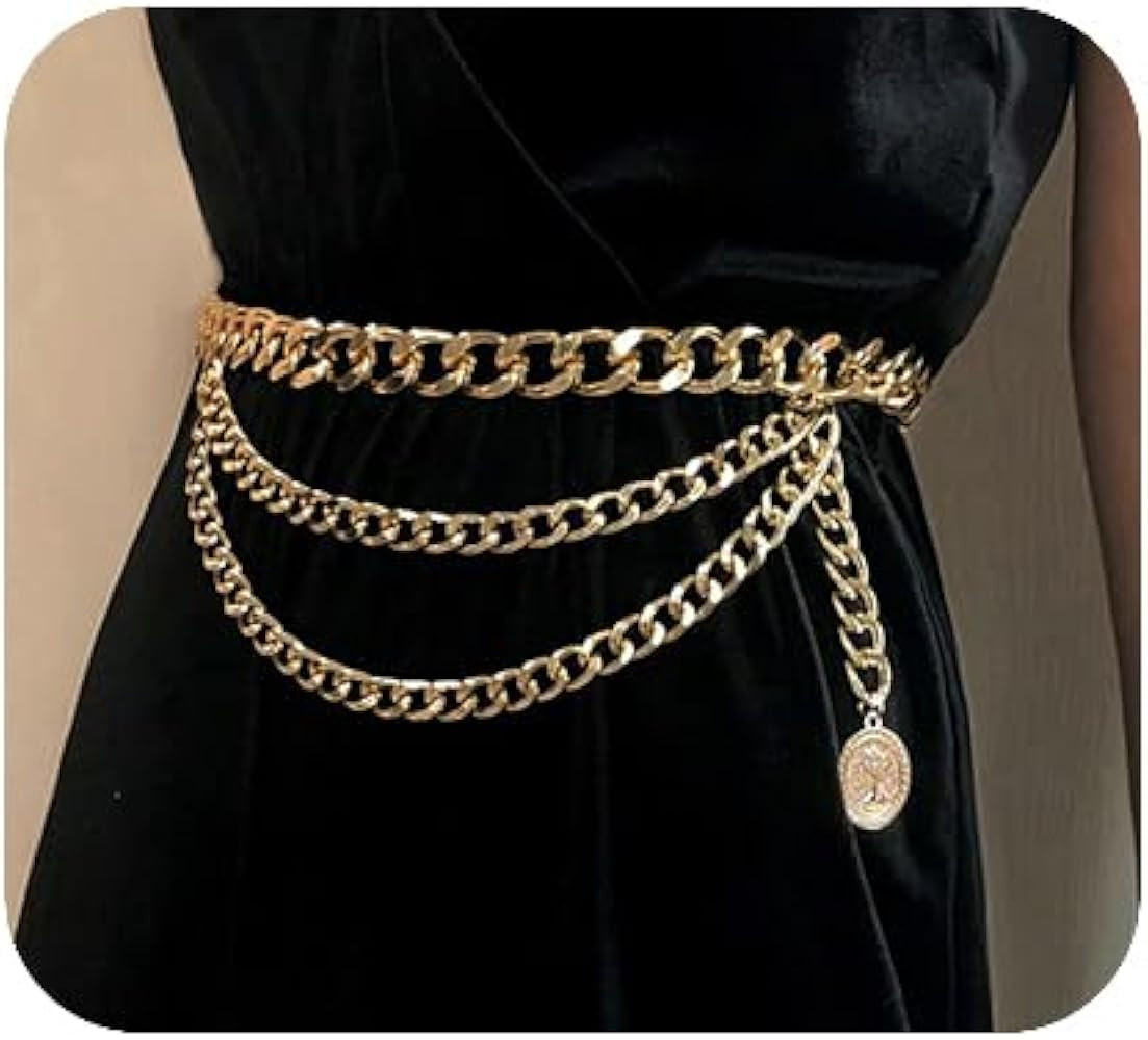 JWICOS Gold Bohemian Layered Waist Chain Belly Chain Belt with Coin Punk Chunky Body Chain for Wo... | Amazon (US)