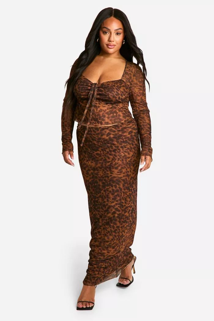 Plus Leopard Mesh Top & Column Maxi Skirt Two-Piece | boohoo (US & Canada)