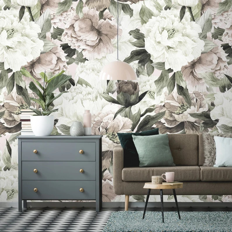 Removable Wallpaper  Peel and Stick Vintage Flower Wallpaper | Etsy | Etsy (US)