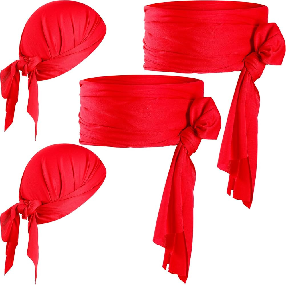 4 Pcs Pirate Accessories Pirate Bandana and Sash Belt Pirate Head Scarf Headband Party Favor for ... | Amazon (US)