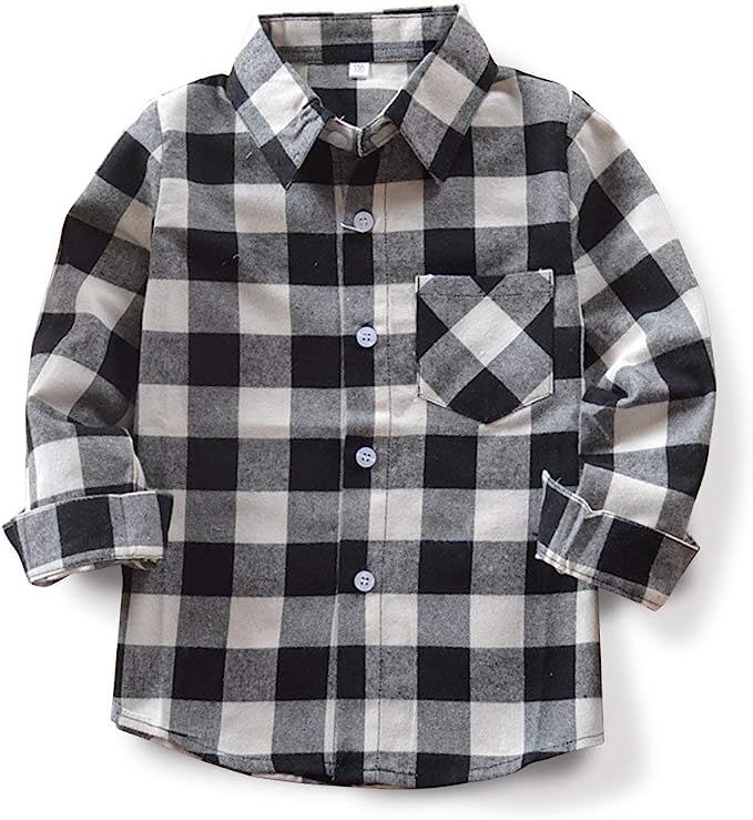 Boys Button Down Shirt Kids Flannel Shirt Toddler Buffalo Plaid Shirt Western Shirts for Boys Lon... | Amazon (US)