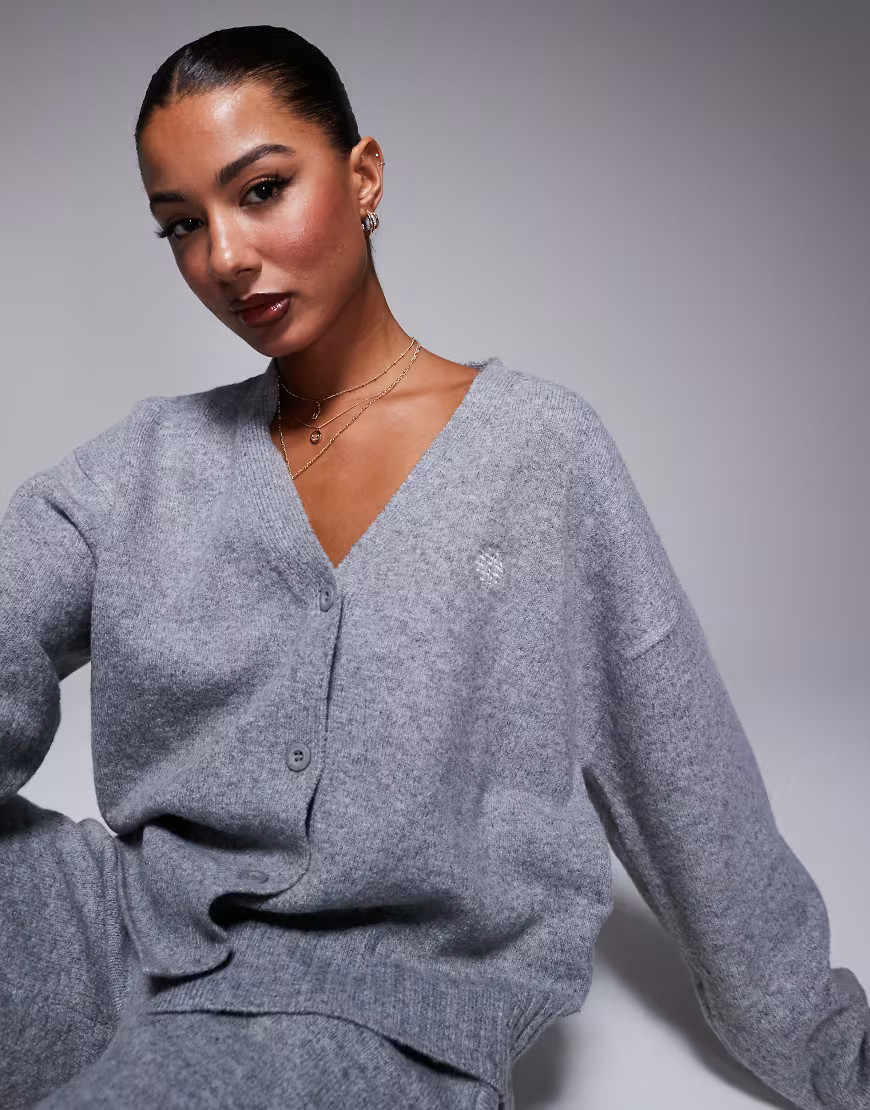 The Couture Club co-ord fluffy knit emblem cardigan in grey marl | ASOS (Global)