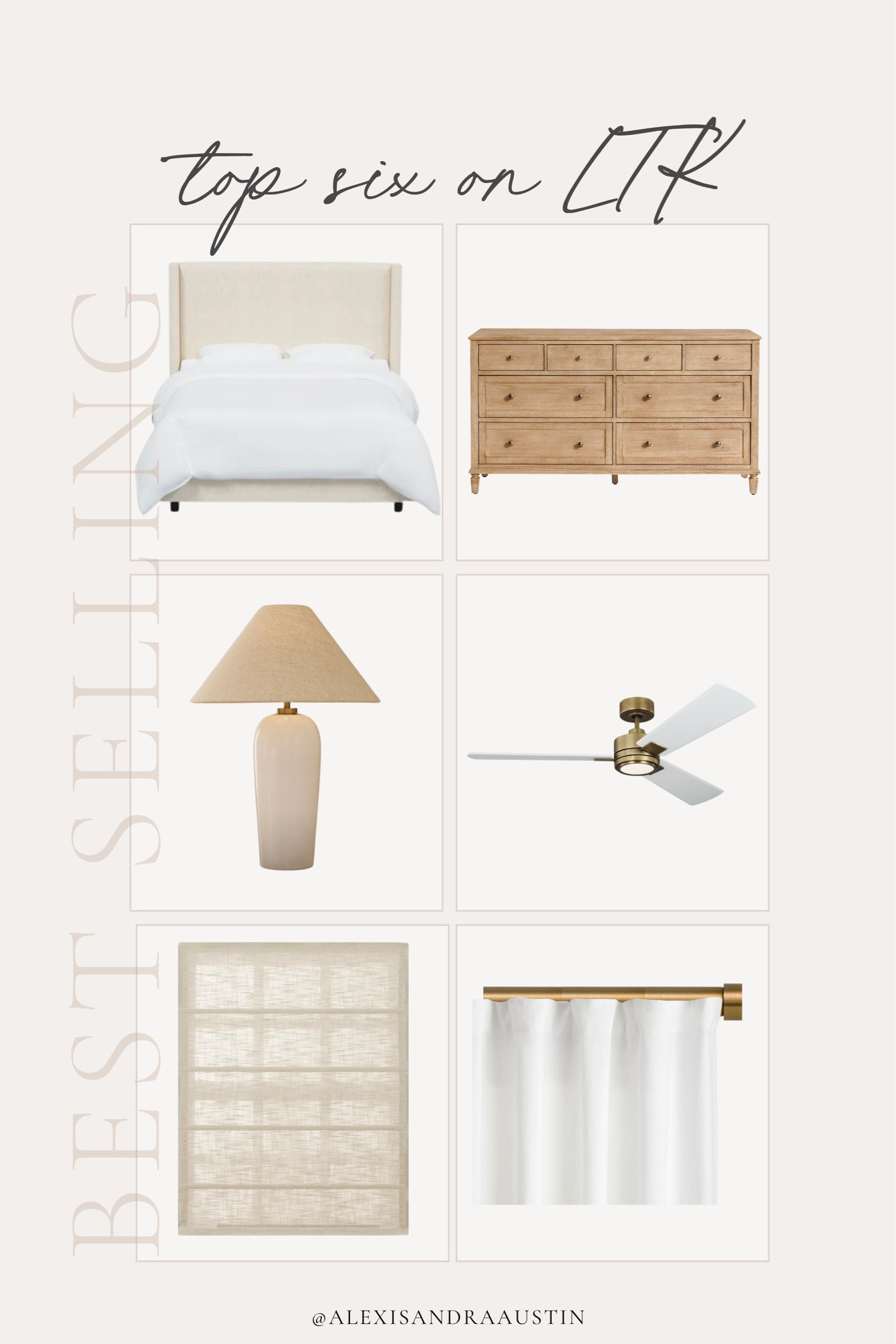 This week’s top six on LTK!

Home finds, best sellers, neutral home inspo, upholstered bed, dresser faves, neutral wood tones, table lamp, Pottery Barn style, Roman shades, gold ceiling fan, linen curtain, gold detail, Wayfair, Two Pages, light and bright, home refresh, bedroom refresh, shop the look!

#LTKStyleTip #LTKHome #LTKSeasonal