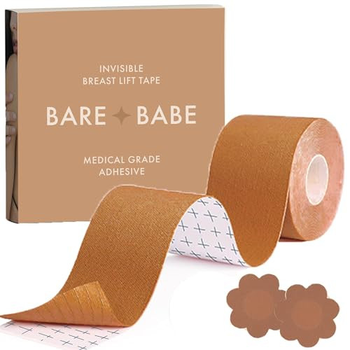 Bare Babe Boob Tape, Boobtape for Breast Lift | Includes Nipple Covers | Body Tape for Push up & Shape (Caramel, Regular 2in) | Amazon (US)