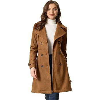 Allegra K Women's Faux Suede Trench Coat Jacket 2026 Fall Winter Overcoat | Amazon (US)