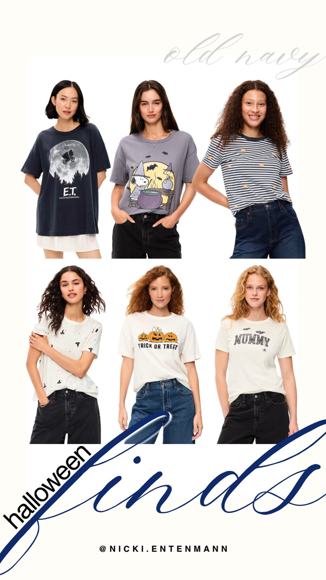 Get into the spooky spirit with Old Navy’s festive Halloween top collection featuring playful graphic tees and seasonal prints! The lineup includes nostalgic E.T. and Snoopy witch graphics, subtle pumpkin stripes, mini witch hat prints, and cute Peanuts "Trick or Treat" design. These relaxed tees pair easily with dark denim or leggings for a festive, preppy-casual autumn vibe.

#oldnavy #oldnavyfinds #halloweenfinds #halloweentees #fallfashion #preppycasual #everydaystyle 

 #LTKootd #LTKmomlife #LTKSeasonal
