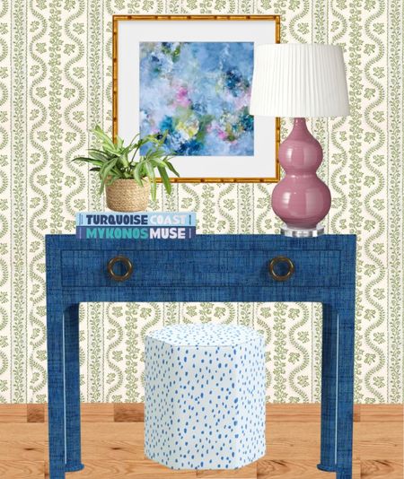 Amanda Toppe Art, entryway inspo, foyer inspo, raffia console, pink lamp, The Inside, animal print ottoman, blue and white ottoman, grandmillennial, abstract art, southern art, travel books

#LTKhome #LTKFind