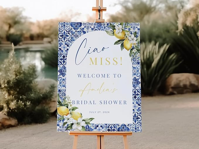 Ciao to Miss Bridal Shower Welcome Sign, Italian Lemon Decoration Welcome Yard Sign, Mediterranea... | Amazon (US)