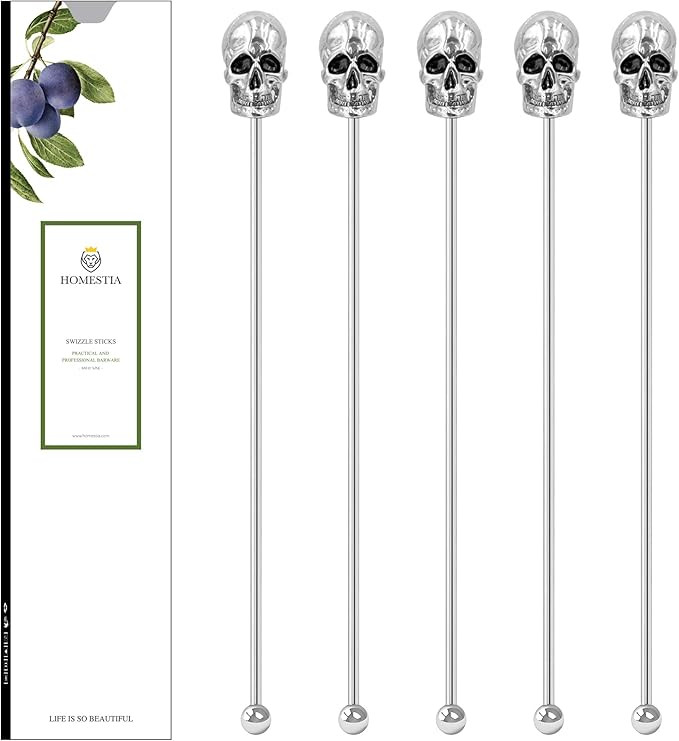 Coffee stirrers Swizzle Sticks Stainless Steel 8" Reusable with Skull Tops Stir Sticks by Homesti... | Amazon (US)