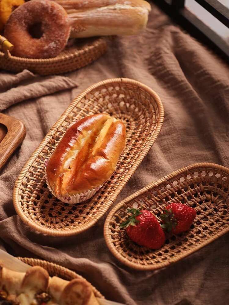 1pc Rattan Tray, Japanese Style Braided Design Kitchen Serving Tray For Kitchen | SHEIN