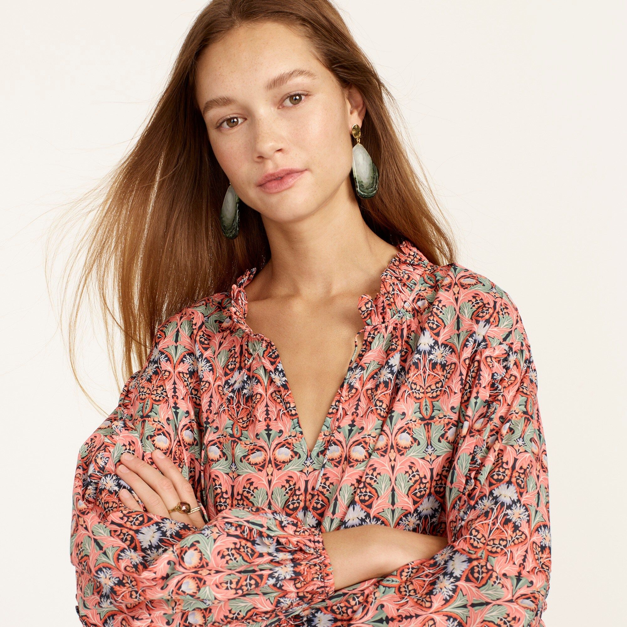 Scalloped tie-neck top in Liberty® May nouveau print | J.Crew US