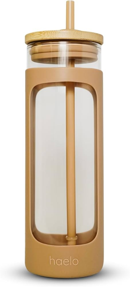 haelo 20oz Glass Tumbler Water Bottle, Iced Coffee Cup with Straw, Silicone Protective Sleeve, Ba... | Amazon (US)