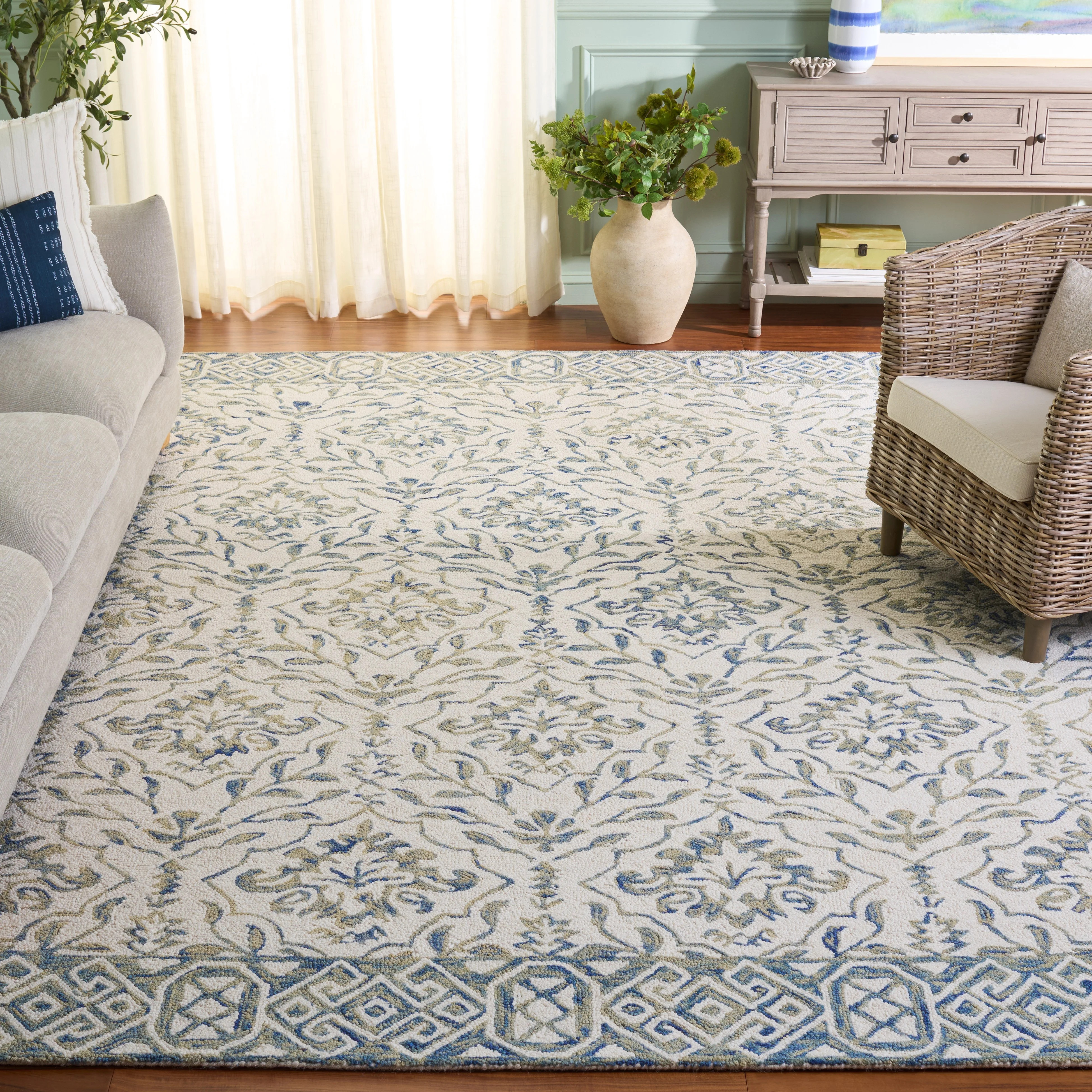 Safavieh Dip Dye Beranadette Floral Wool Area Rug, Light Blue/Ivory, 8' x 10' - Walmart.com | Walmart (US)