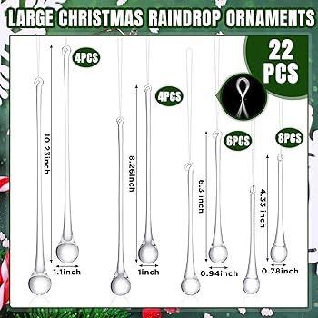 22 Pcs Clear Glass Teardrop Christmas Ornaments Crystal Raindrop Hanging Ornaments Crystal Chande... | Amazon (US)
