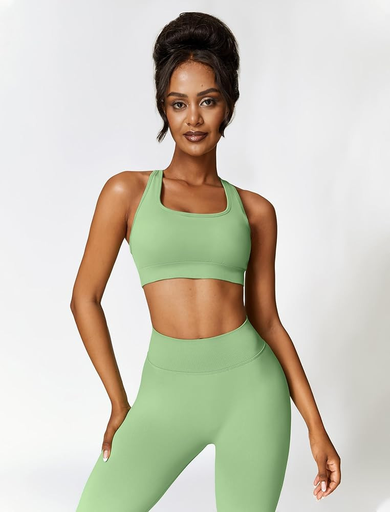 ABOCIW 2 Piece Workout Sets for Women Seamless Strappy Sports Bra V Scrunch Butt Lifting High Wai... | Amazon (US)