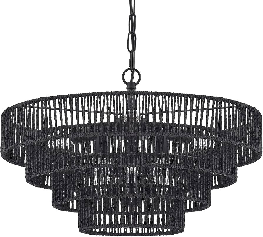 20” Hand-Woven Rattan Chandelier 6-Lights Transitional Minimalist 4 Round Boho Large Pendant Li... | Amazon (US)