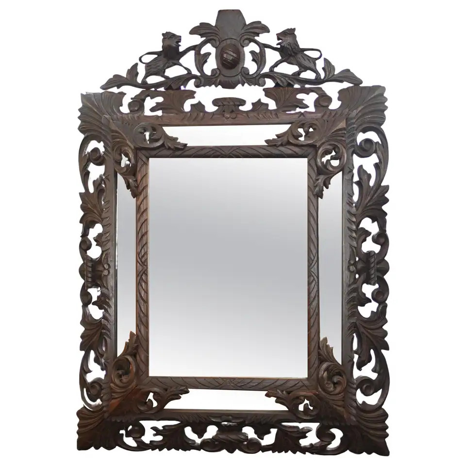 Black Forest Mirror Carved Frame German | 1stDibs