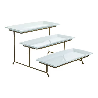 Gibson Gracious Dining Ceramic 3 Tier Rectangular Serving Platter, Appetizer Dessert Stand, Food ... | Target