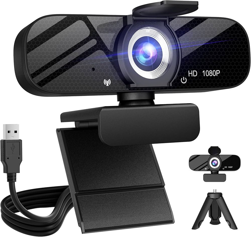 Full HD Webcam with Built-in Microphone and Rotatable Tripod, 1080P Video and Wide Angle Camera, ... | Amazon (US)