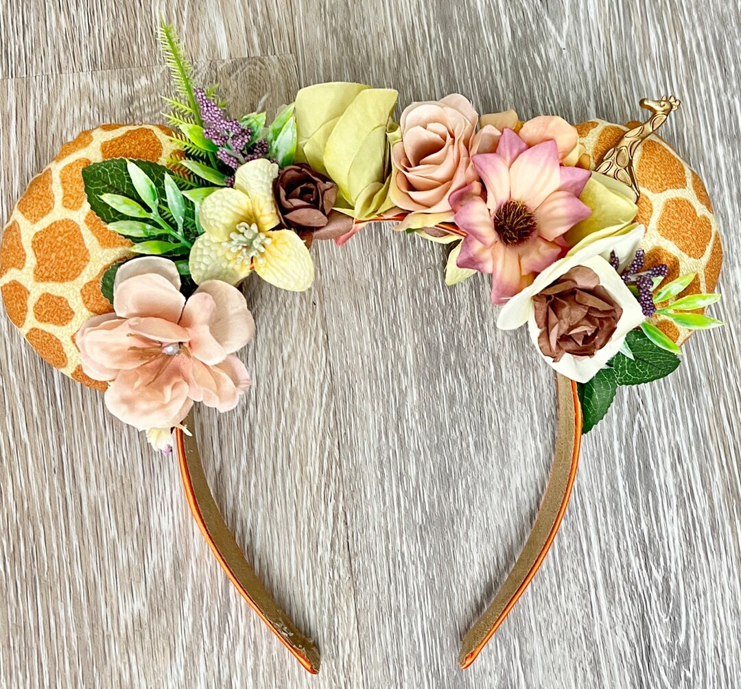 Giraffe Mickey Ears for Animal Kingdom Park Mickey Ears for Girl Floral Minnie Ears Safari Ears C... | Etsy (US)