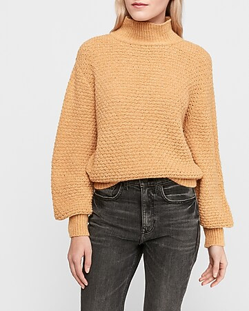 textured mock neck balloon sleeve sweater | Express