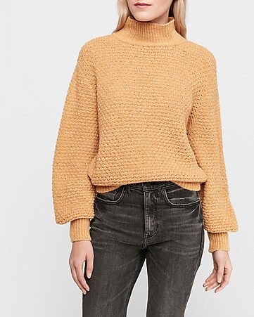 textured mock neck balloon sleeve sweater | Express