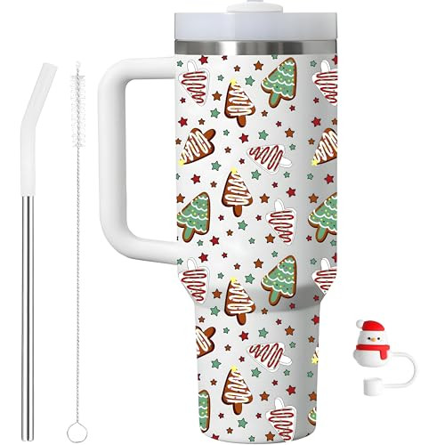 Christmas Tree 40oz Tumbler With Handle and Straw, Santa Stainless Steel Tumbler, Double Walled Noel Cup Gifts For Women Men | Amazon (US)