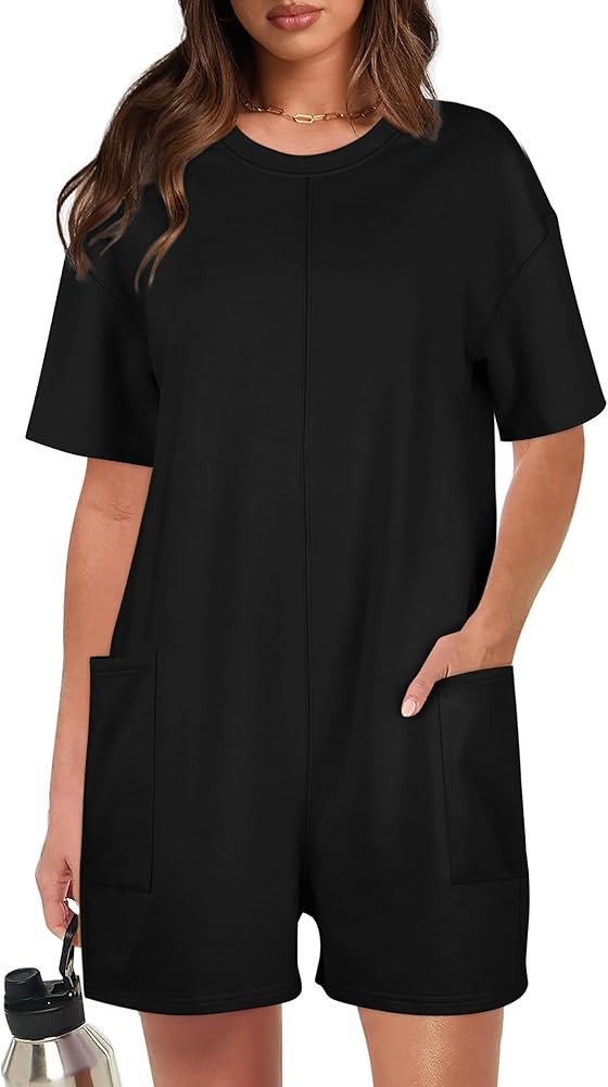 Aokosor Tee Rompers for Women Short Sleeve One Piece Jumpsuit Backless With Pockets Summer Vacati... | Amazon (US)