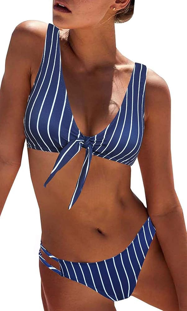 BMJL Women's Sexy Detachable Padded Cutout Push Up Striped Bikini Set Two Piece Swimsuit … | Amazon (US)