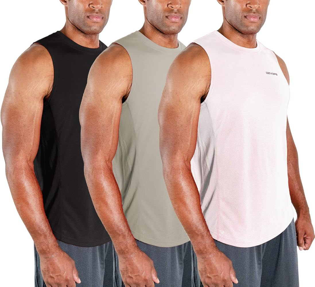 DEVOPS 3 Pack Men's Muscle Shirts Sleeveless Dry Fit Gym Workout Tank Top | Amazon (US)