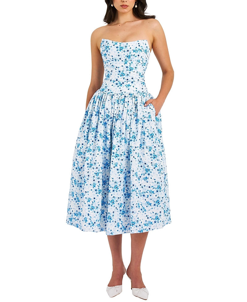 Miss Circle Paloma Print Linen Corset Draping Top Midi Dress | Bloomingdale's (US)
