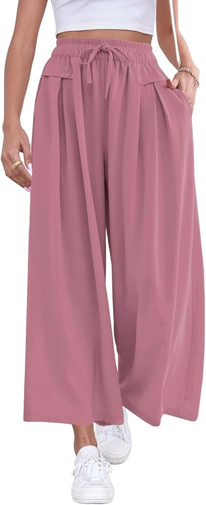 Wide Leg Palazzo Pants for Women Summer Beach Pants Flowy Loose Casual Lounge Pajama Yoga Pants w... | Amazon (US)