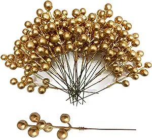7Queen Bulk Artificial Holly Golden Berry Stem Picks Christmas Tree Ornaments Fake Floral Sprigs ... | Amazon (US)